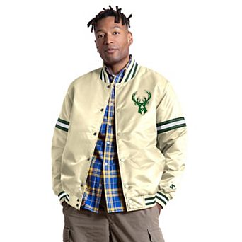 Men's Starter Cream Milwaukee Bucks Courtside II Varsity Full Snap Jacket