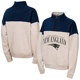 Girls Youth WEAR by Erin Andrews Heather Gray New England Patriots Blitz Colorblock Half-Zip Sweatshirt