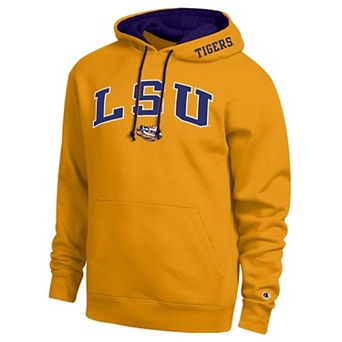 Men's Champion Gold LSU Tigers Arch Tackle Twill Hoodie