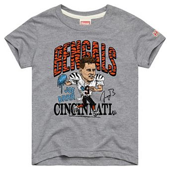 Youth Homage Joe Burrow Gray Cincinnati Bengals Caricature T-Shirt