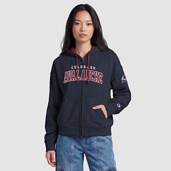 Women's Champion Navy/Burgundy Colorado Avalanche Applique Full-Zip Fleece Hoodie