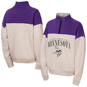 Girls Youth WEAR by Erin Andrews Heather Gray Minnesota Vikings Blitz Colorblock Half-Zip Sweatshirt