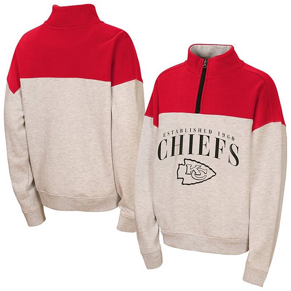 Girls Youth WEAR by Erin Andrews Heather Gray Kansas City Chiefs Blitz Colorblock Half-Zip Sweatshirt
