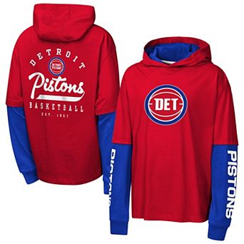 Youth Outerstuff Red Detroit Pistons Double Nickel Oversized Faux 2fer Hooded T-Shirt