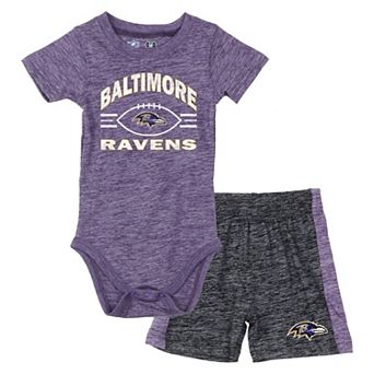 Infant Wes & Willy Purple/Black Baltimore Ravens Cloudy Yard Hopper Bodysuit & Shorts Set