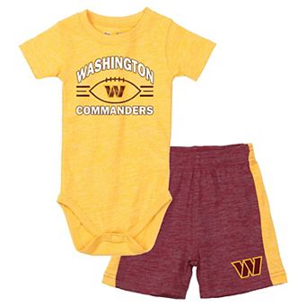 Infant Wes & Willy Gold/Burgundy Washington Commanders Cloudy Yard Hopper Bodysuit & Shorts Set