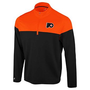 Men's Antigua Black/Orange Philadelphia Flyers Hinder Quarter-Zip Pullover