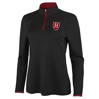 Women's Antigua Black/Crimson Harvard Crimson Brink Quarter-Zip Pullover