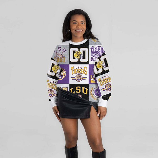 Women's Gameday Couture Purple LSU Tigers Highlight Reel Patchwork Long Sleeve Pullover