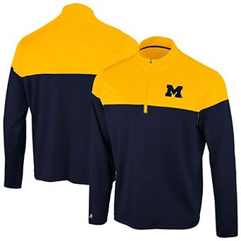Men's Antigua Navy Michigan Wolverines Hinder Colorblock Quarter-Zip Pullover
