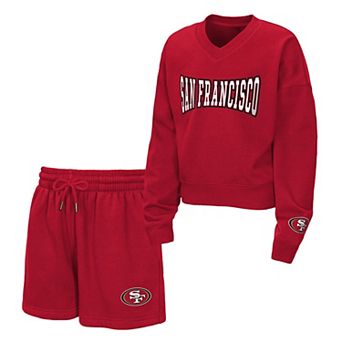 Girls Youth WEAR by Erin Andrews Scarlet San Francisco 49ers Red Zone Fleece V-Neck Sweatshirt and Shorts Set