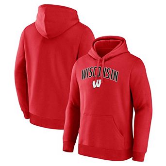 Men's Logo Athletic Red Wisconsin Badgers Primary Logo Fleece Pullover Hoodie