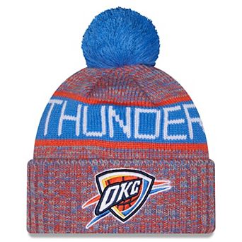 Youth New Era Blue Oklahoma City Thunder Tri-Color Cuffed Knit Hat with Pom