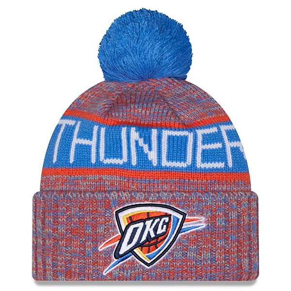 Youth New Era Blue Oklahoma City Thunder Tri-Color Cuffed Knit Hat with Pom