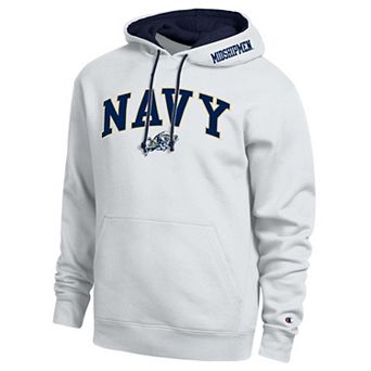 Men's Champion White Navy Midshipmen Arch Tackle Twill Hoodie