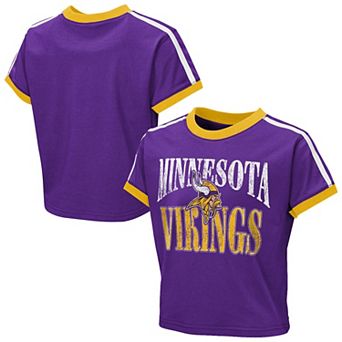 Girls Youth WEAR by Erin Andrews Purple Minnesota Vikings Cropped Hail Mary Ringer Baby T-Shirt