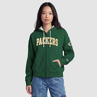Women's Champion Green Green Bay Packers Contrast Liner Full-Zip Hoodie