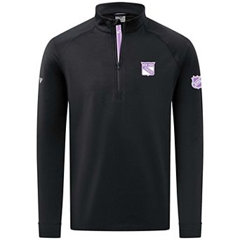 Men's Levelwear Black New York Rangers Hockey Fights Cancer Utility Quarter-Zip Pullover
