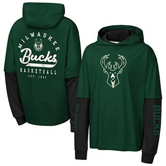 Youth Outerstuff Green Milwaukee Bucks Double Nickel Oversized Faux 2fer Hooded T-Shirt