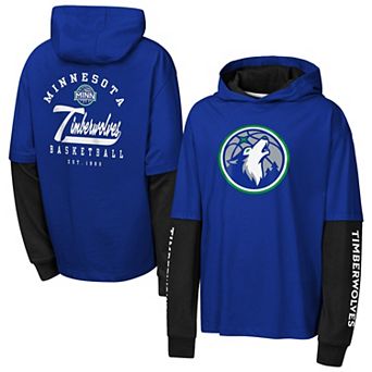 Youth Outerstuff Navy Minnesota Timberwolves Double Nickel Oversized Faux 2fer Hooded T-Shirt