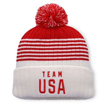Men's Fanatics Cream/Red Team USA Olympics Riffle Cuffed Knit Hat with Pom