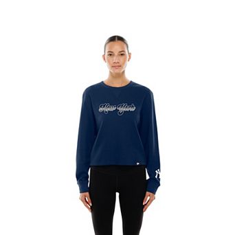 Women's New Era Navy New York Yankees Fan Collection Micro Thermal Boxy Long Sleeve T-Shirt