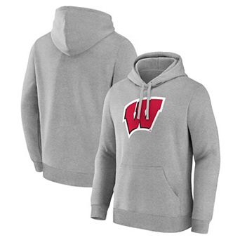 Men's Logo Athletic Heather Gray Wisconsin Badgers Primary Logo Fleece Pullover Hoodie