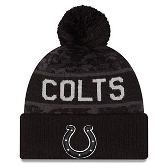 Men's New Era Black Indianapolis Colts 2026 Salute To Service Cuffed Knit Hat with Pom
