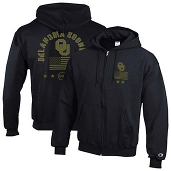 Men's Champion Black Oklahoma Sooners Operation Hat Trick Flag Powerblend Fleece Full-Zip Hoodie