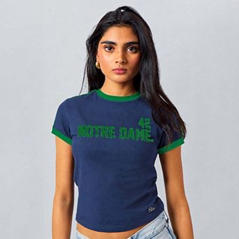 Women's Hype and Vice Navy Notre Dame Fighting Irish Cropped Goalie Baby T-Shirt
