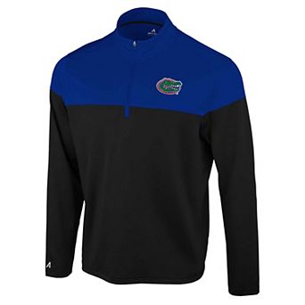 Men's Antigua Black Florida Gators Hinder Colorblock Quarter-Zip Pullover