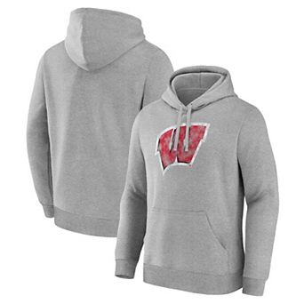 Men's Logo Athletic Heather Gray Wisconsin Badgers Primary Logo Fleece Pullover Hoodie