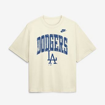 Women's Nike Cream Los Angeles Dodgers Arched Distressed Boxy T-Shirt