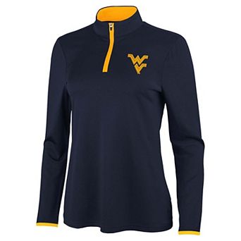 Women's Antigua Navy/Gold West Virginia Mountaineers Brink Quarter-Zip Pullover