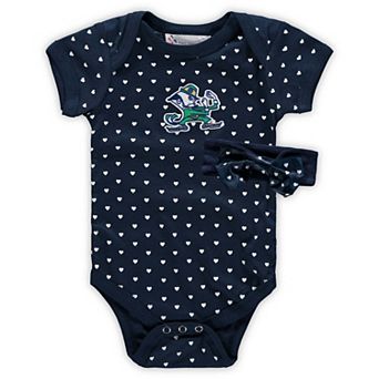 Girls Infant Navy Notre Dame Fighting Irish Hearts Bodysuit and Headband Set