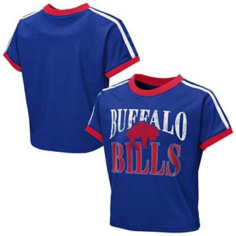 Girls Youth WEAR by Erin Andrews Royal Buffalo Bills Cropped Hail Mary Ringer Baby T-Shirt