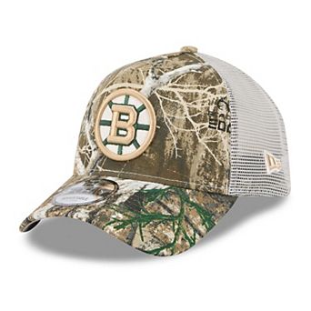 Men's New Era Camo Boston Bruins Real Tree A-Frame 9FORTY Adjustable Trucker Hat