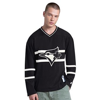 Men's Starter Black Toronto Blue Jays Line Up Long Sleeve V-Neck T-Shirt