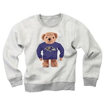 Youth Wes & Willy Gray Baltimore Ravens Reverse Fleece Teddy Bear Sweatshirt