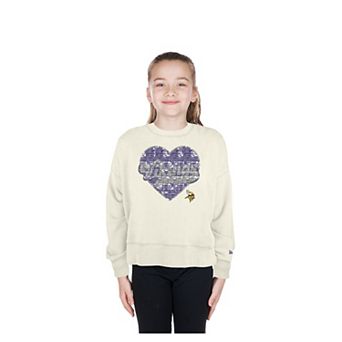 Girls Youth New Era Light Beige Minnesota Vikings Flip Sequin Crewneck Sweatshirt