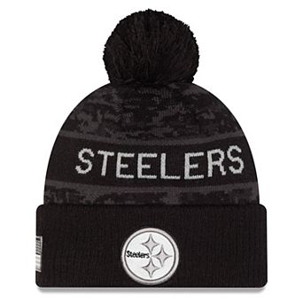 Men's New Era Black Pittsburgh Steelers 2026 Salute To Service Cuffed Knit Hat with Pom