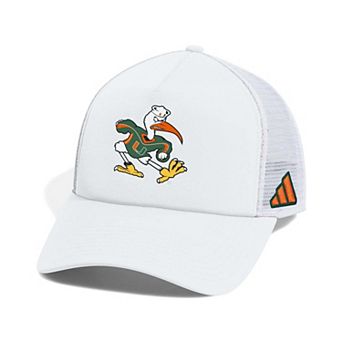 Men's adidas White Miami Hurricanes Foam Front Strategy Adjustable Trucker Hat