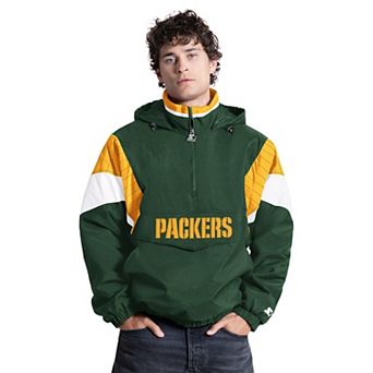 Men's Starter Green Green Bay Packers The Throwback Half-Zip Hooded Jacket