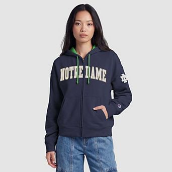 Women's Champion Navy Notre Dame Fighting Irish Arch Full-Zip Fleece Hoodie
