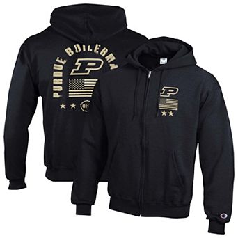 Men's Champion Black Purdue Boilermakers Operation Hat Trick Flag Powerblend Fleece Full-Zip Hoodie