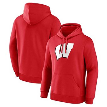 Men's Logo Athletic Red Wisconsin Badgers Primary Logo Fleece Pullover Hoodie