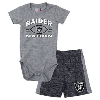 Infant Wes & Willy Charcoal/Black Las Vegas Raiders Cloudy Yard Hopper Bodysuit & Shorts Set