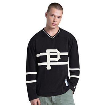 Men's Starter Black Pittsburgh Pirates Line Up Long Sleeve V-Neck T-Shirt
