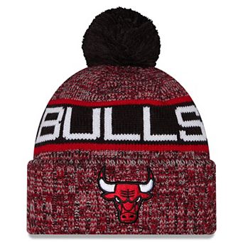 Youth New Era Red Chicago Bulls Tri-Color Cuffed Knit Hat with Pom