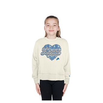 Girls Youth New Era Light Beige Detroit Lions Flip Sequin Crewneck Sweatshirt
